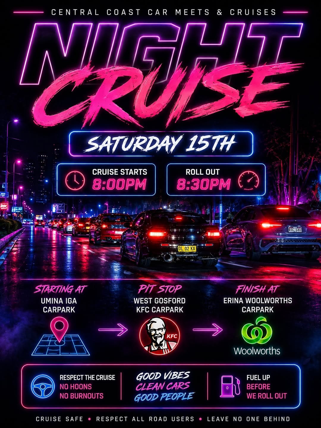 Night Cruise — car meet in Central Coast, NSW on Saturday 15 August 2026
