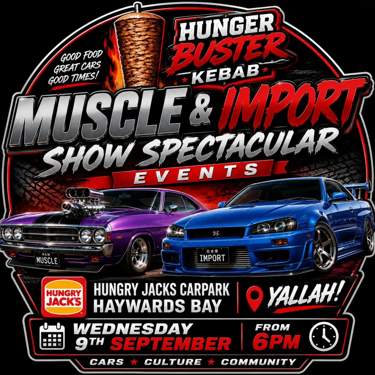 Muscle & Import Show Spectacular — Muscle/JDM car meet in Wollongong, NSW on Wednesday 9 September 2026