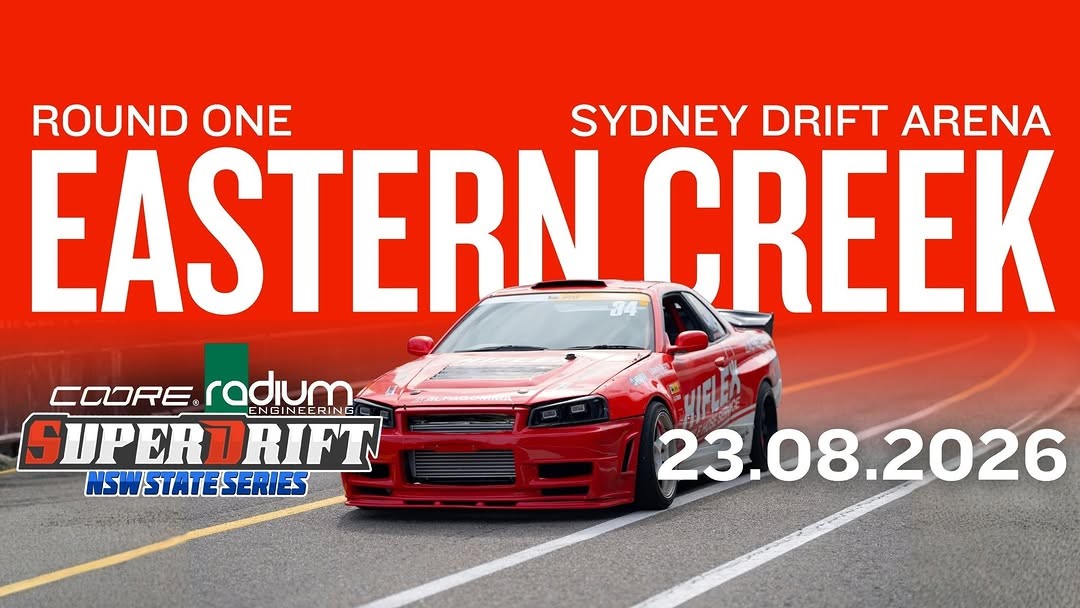 Superdrift NSW State Series Round One — JDM spectator event in Sydney, NSW on Sunday 23 August 2026