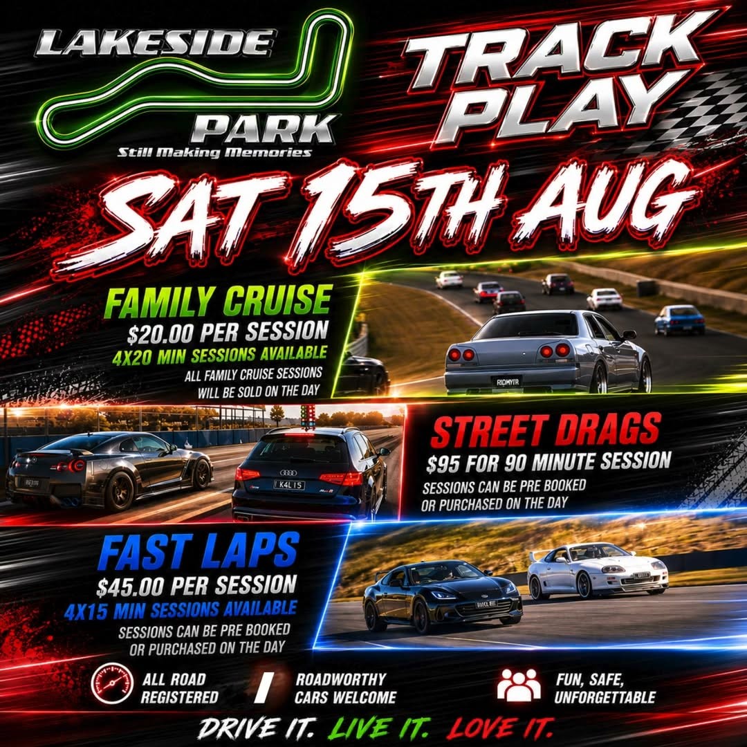 Lakeside Park Track Play — Euro/JDM track day in Brisbane, QLD on Saturday 15 August 2026