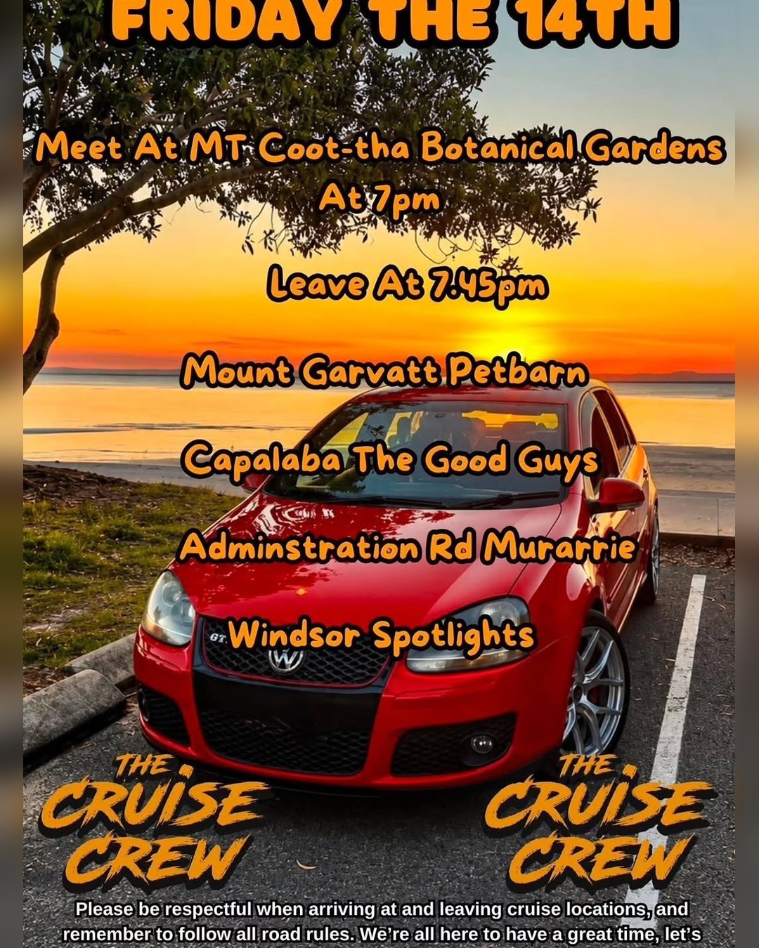 Friday The 14th Cruise — Euro/JDM car meet in Brisbane, QLD on Friday 14 August 2026