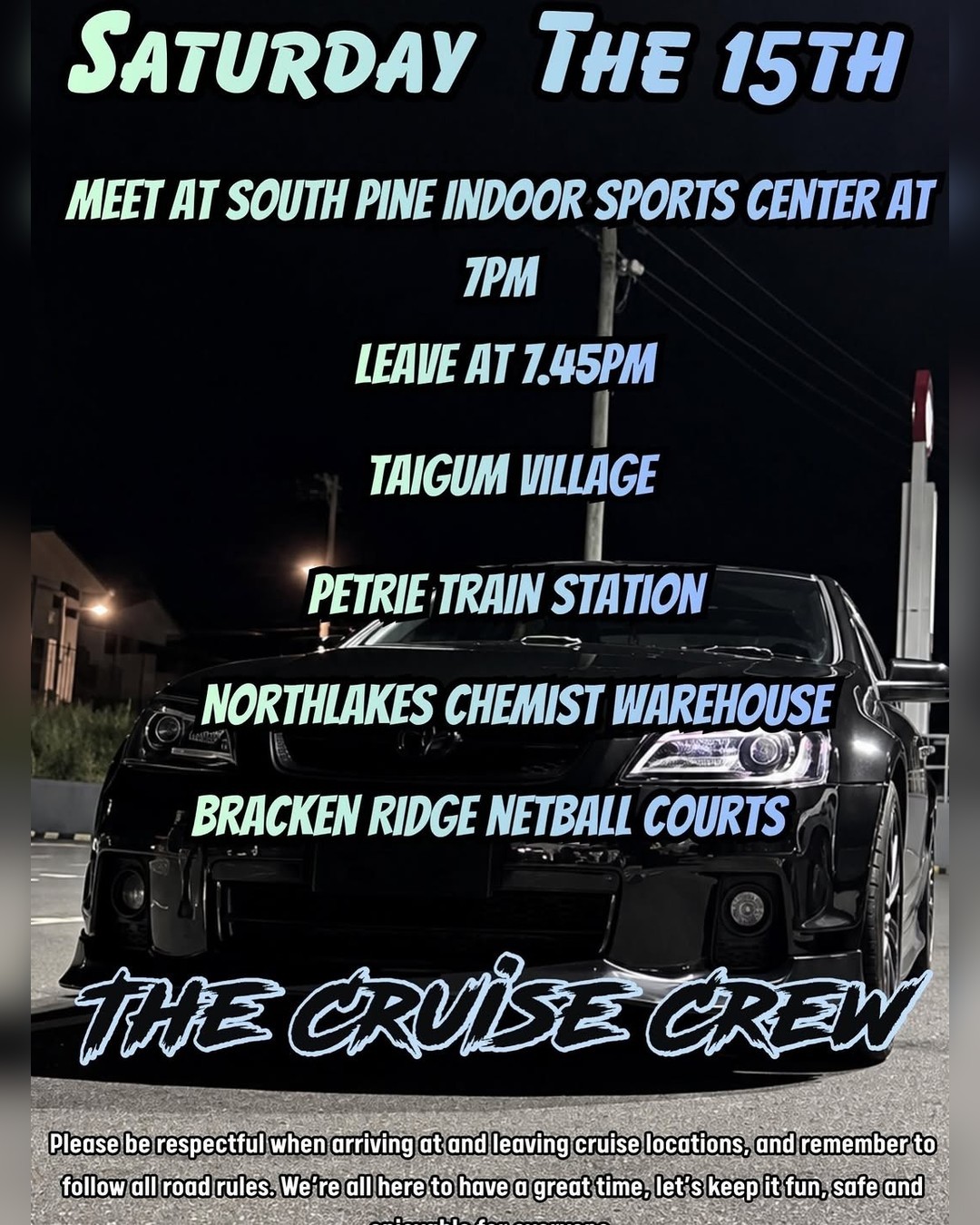 Saturday The 15th Cruise — JDM/Muscle car meet in Brisbane, QLD on Saturday 15 August 2026