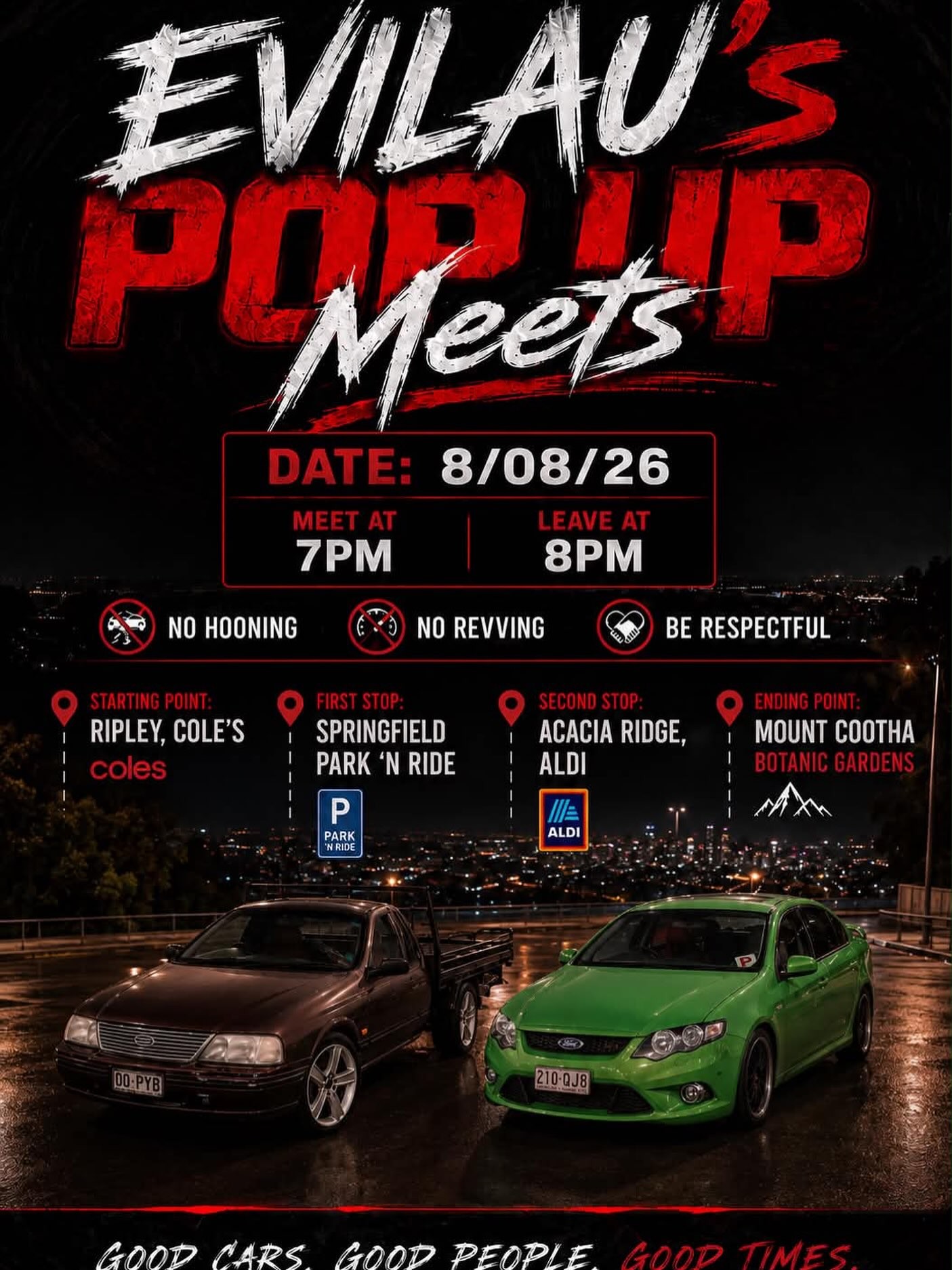Evilau's Pop Up Meets — Muscle car meet in Brisbane, QLD on Saturday 8 August 2026