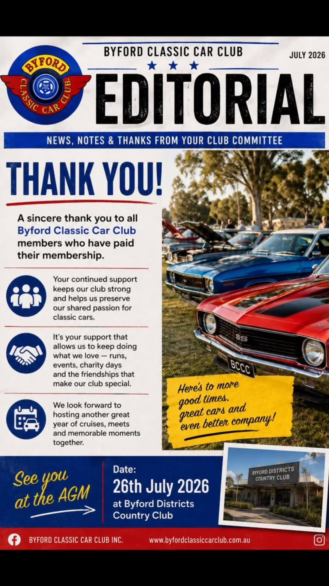 BCCC AGM — Classic/Muscle car meet in Perth, WA on Sunday 26 July 2026