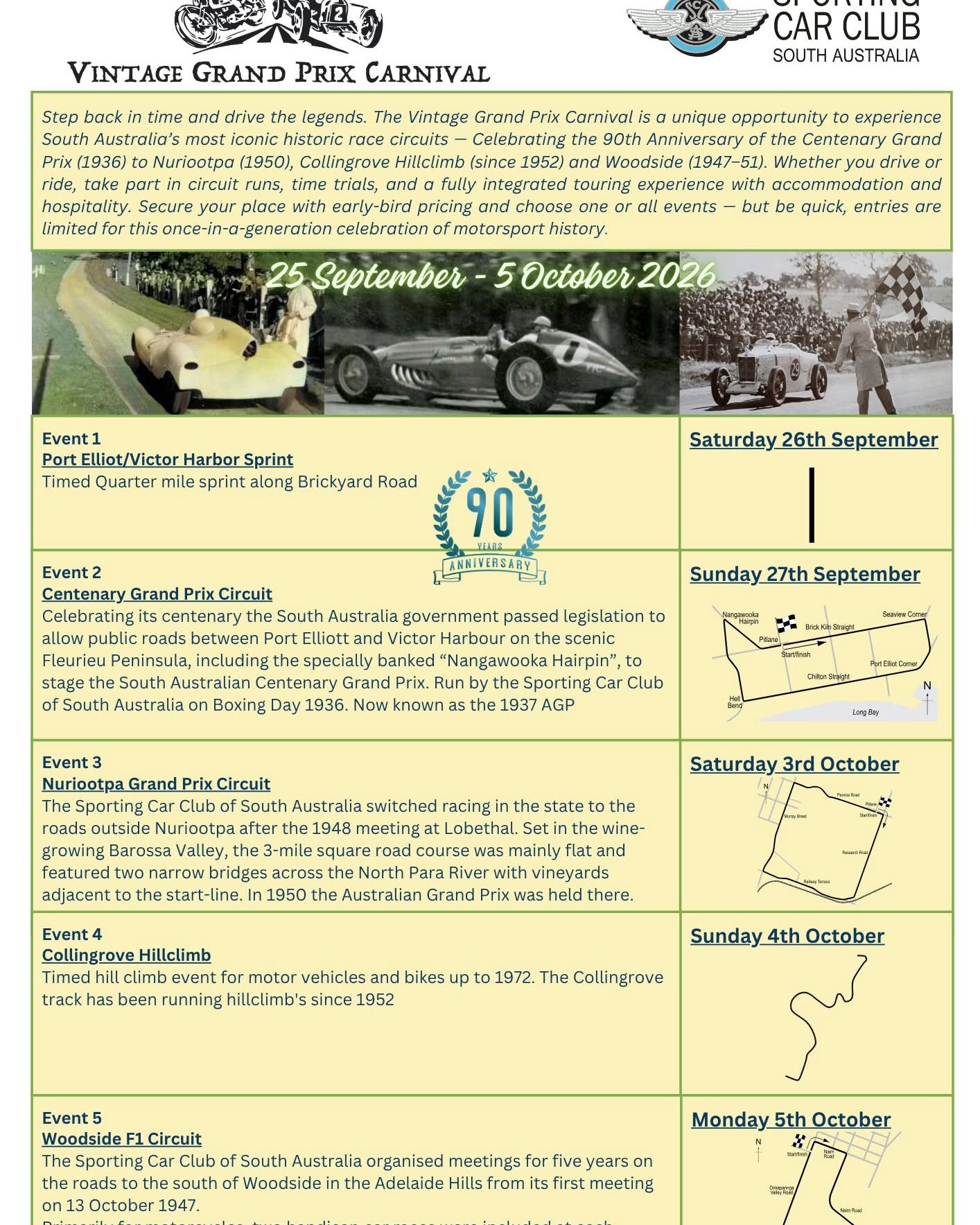 Vintage Grand Prix Carnival — Classic spectator event in Adelaide, SA on Friday 25 September 2026