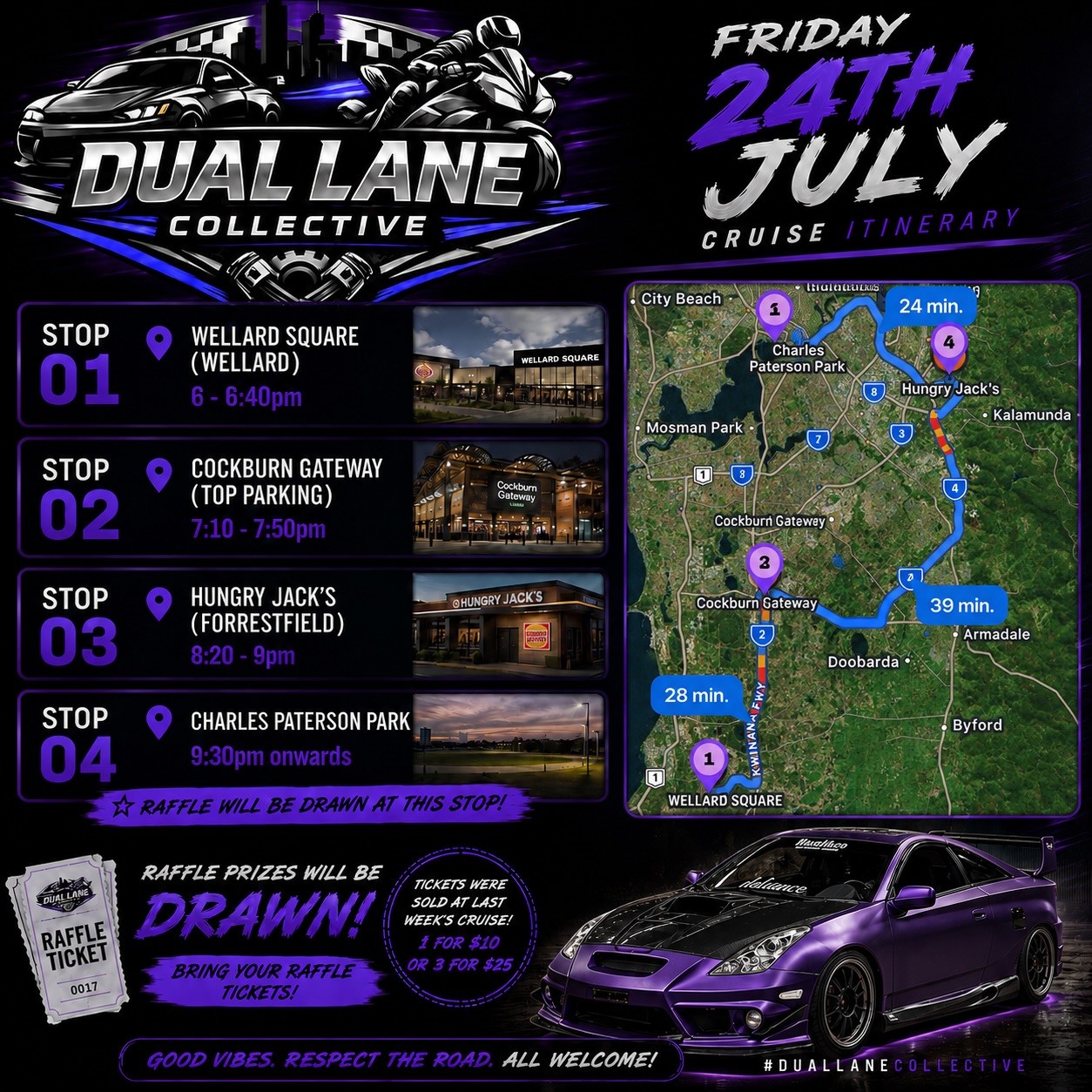 DLC Prize Draw Cruise — JDM car meet in Perth, WA on Friday 24 July 2026