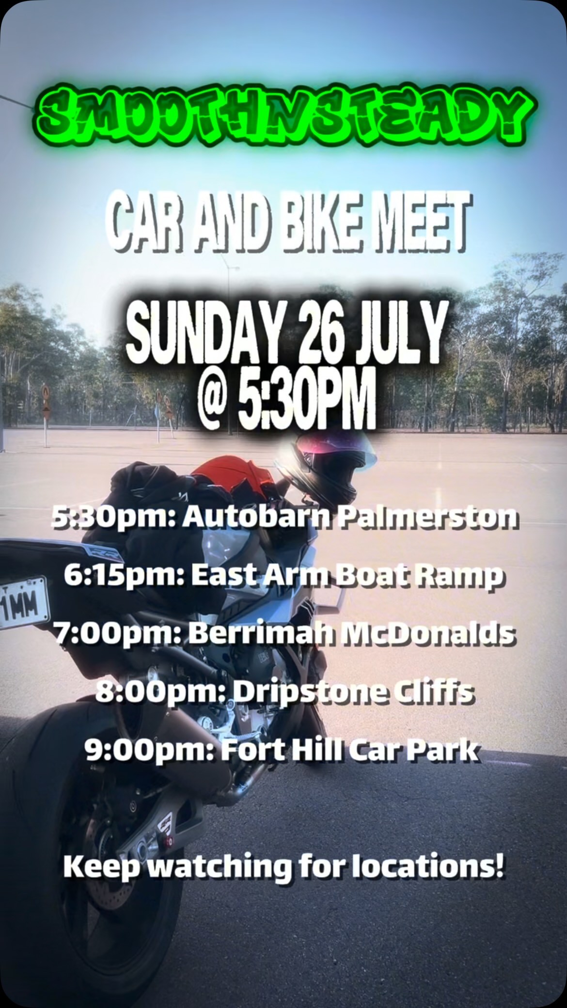 SmoothNSteady Car and Bike Meet — car meet in Darwin, NT on Sunday 26 July 2026