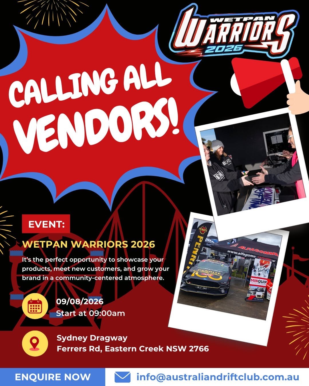 Wetpan Warriors 2026 — JDM spectator event in Sydney, NSW on Sunday 9 August 2026