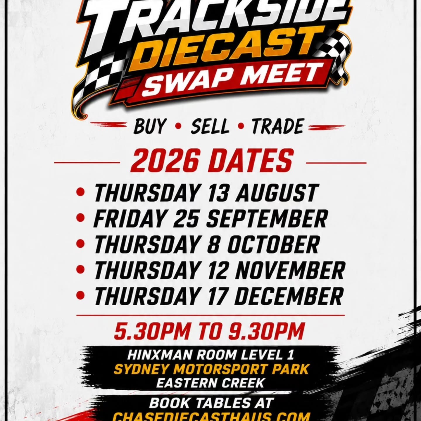 Trackside Diecast Swap Meet — car meet in Sydney, NSW on Thursday 13 August 2026