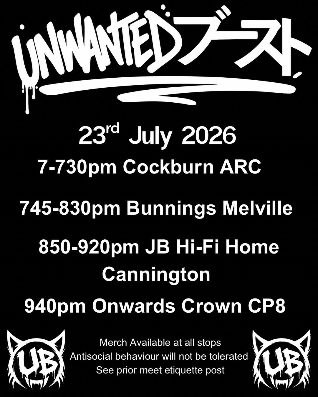 Unwanted Boost Cruise — JDM car meet in Perth, WA on Thursday 23 July 2026