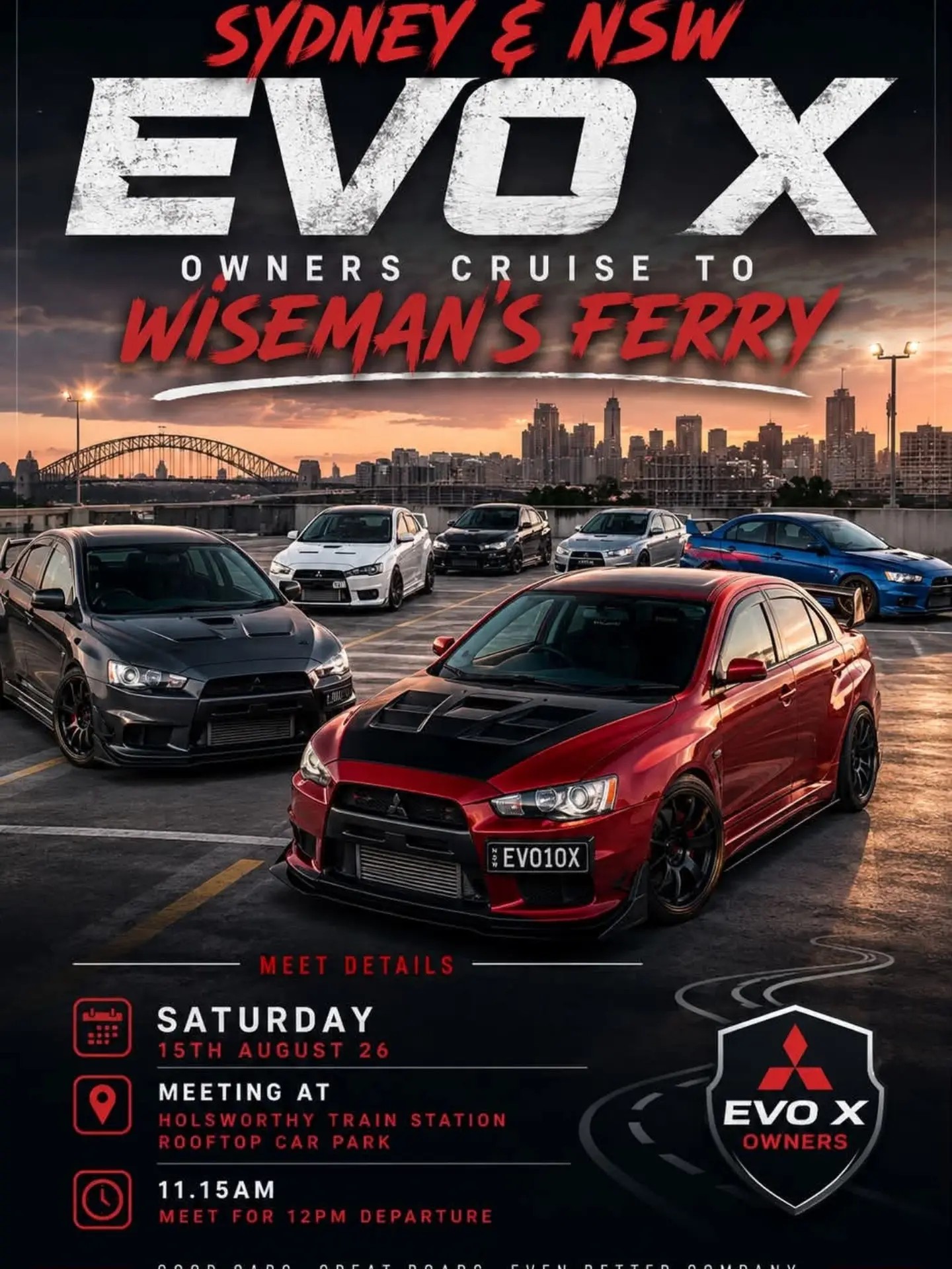 Sydney & NSW Evo X Owners Cruise to Wiseman's Ferry — JDM car meet in Sydney, NSW on Saturday 15 August 2026