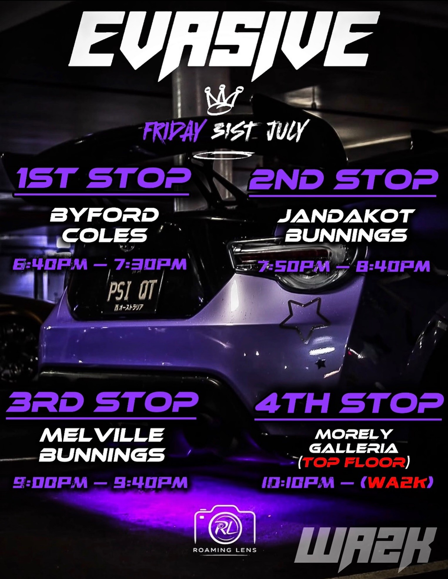 Evasive South to North Run — JDM/Stance car meet in Perth, WA on Friday 31 July 2026