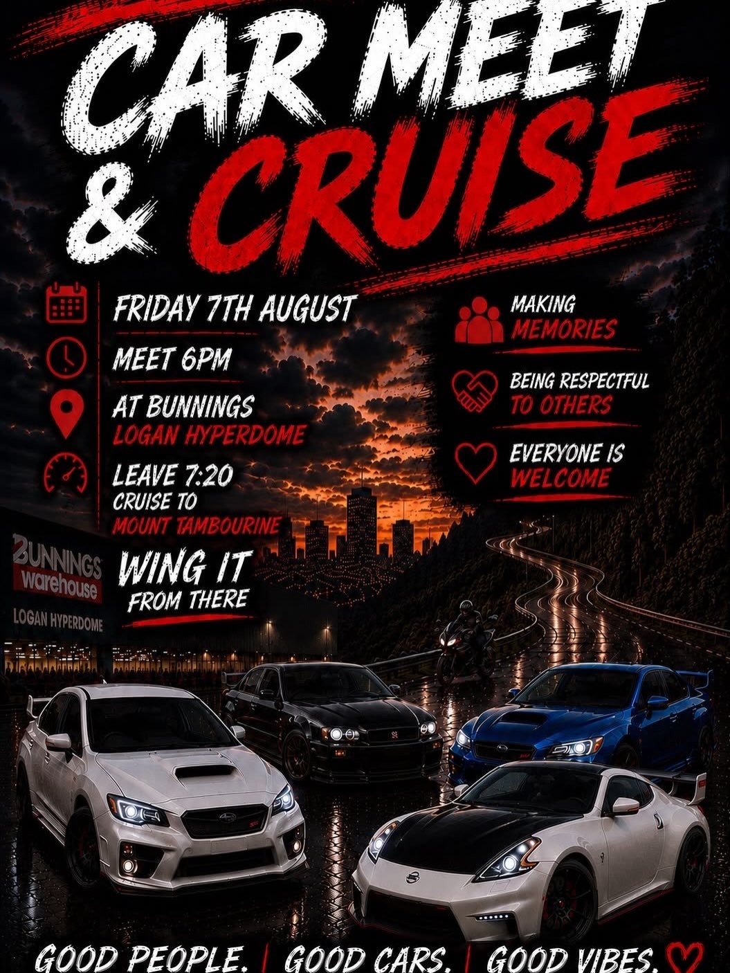 Car Meet & Cruise — JDM/Stance car meet in Brisbane, QLD on Friday 7 August 2026