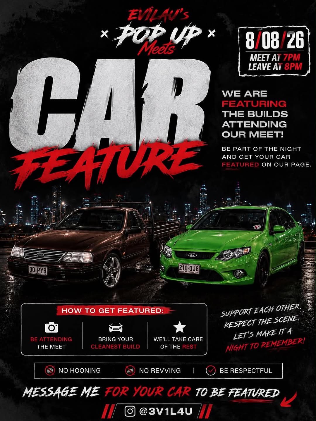 Evilau's Pop Up Meets Car Feature — Muscle car meet in Brisbane, QLD on Saturday 8 August 2026