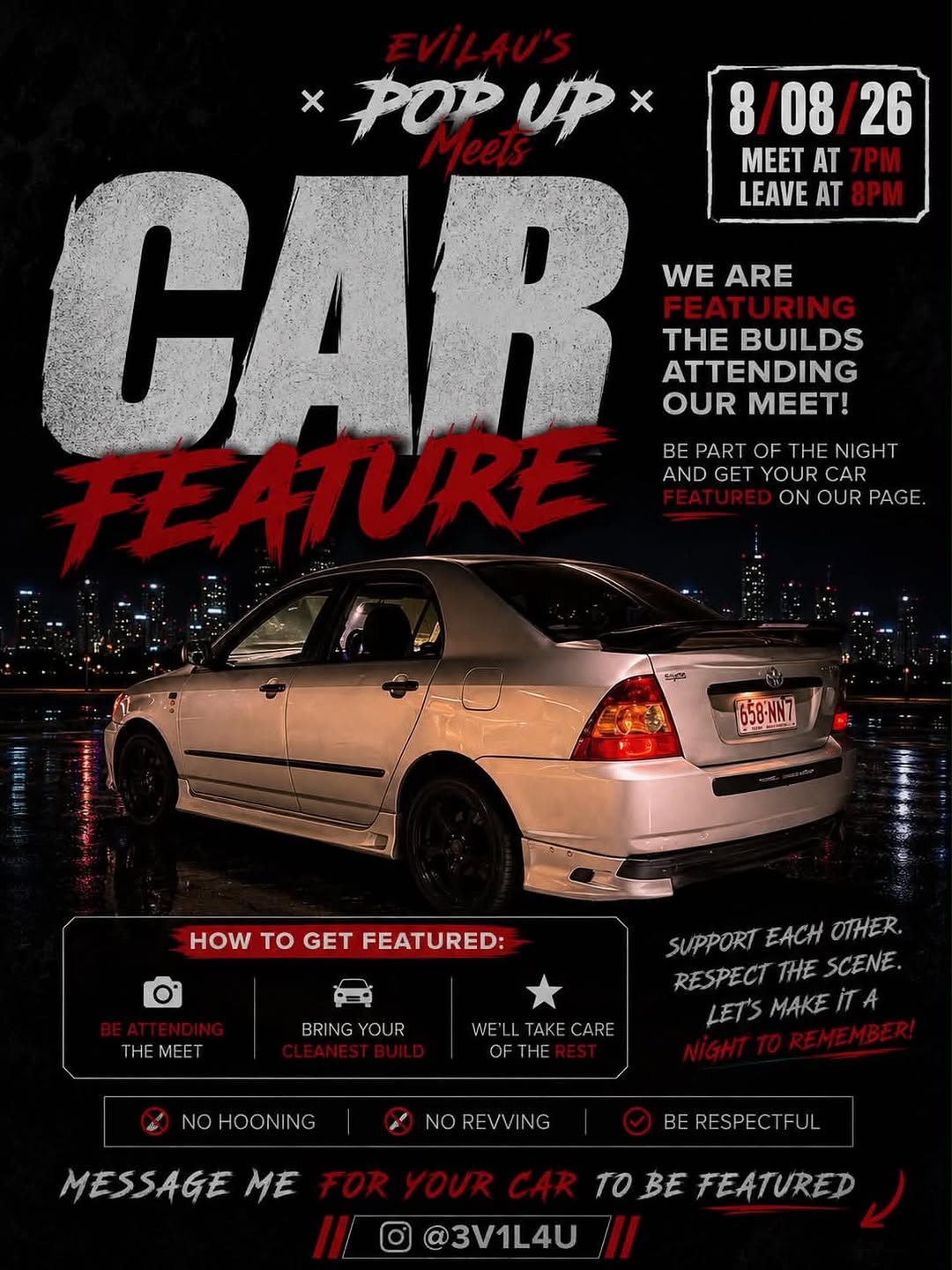 Evilau's Pop Up Meets — car meet in Brisbane, QLD on Saturday 8 August 2026