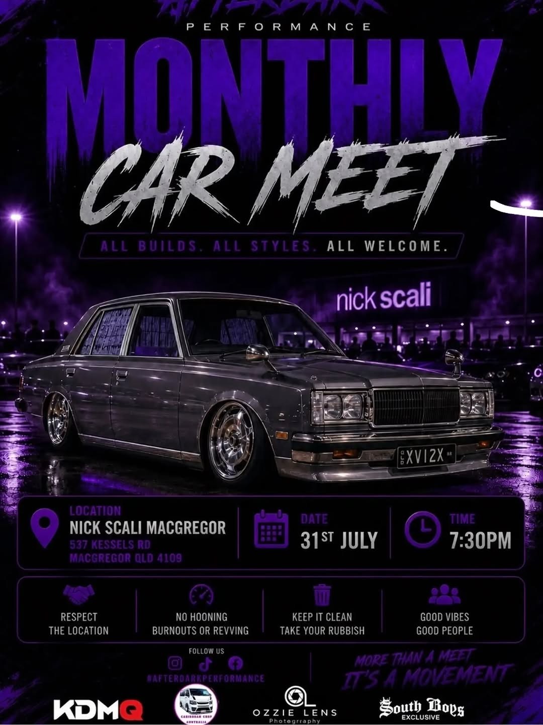 Monthly Car Meet — JDM car meet in Brisbane, QLD on Friday 31 July 2026