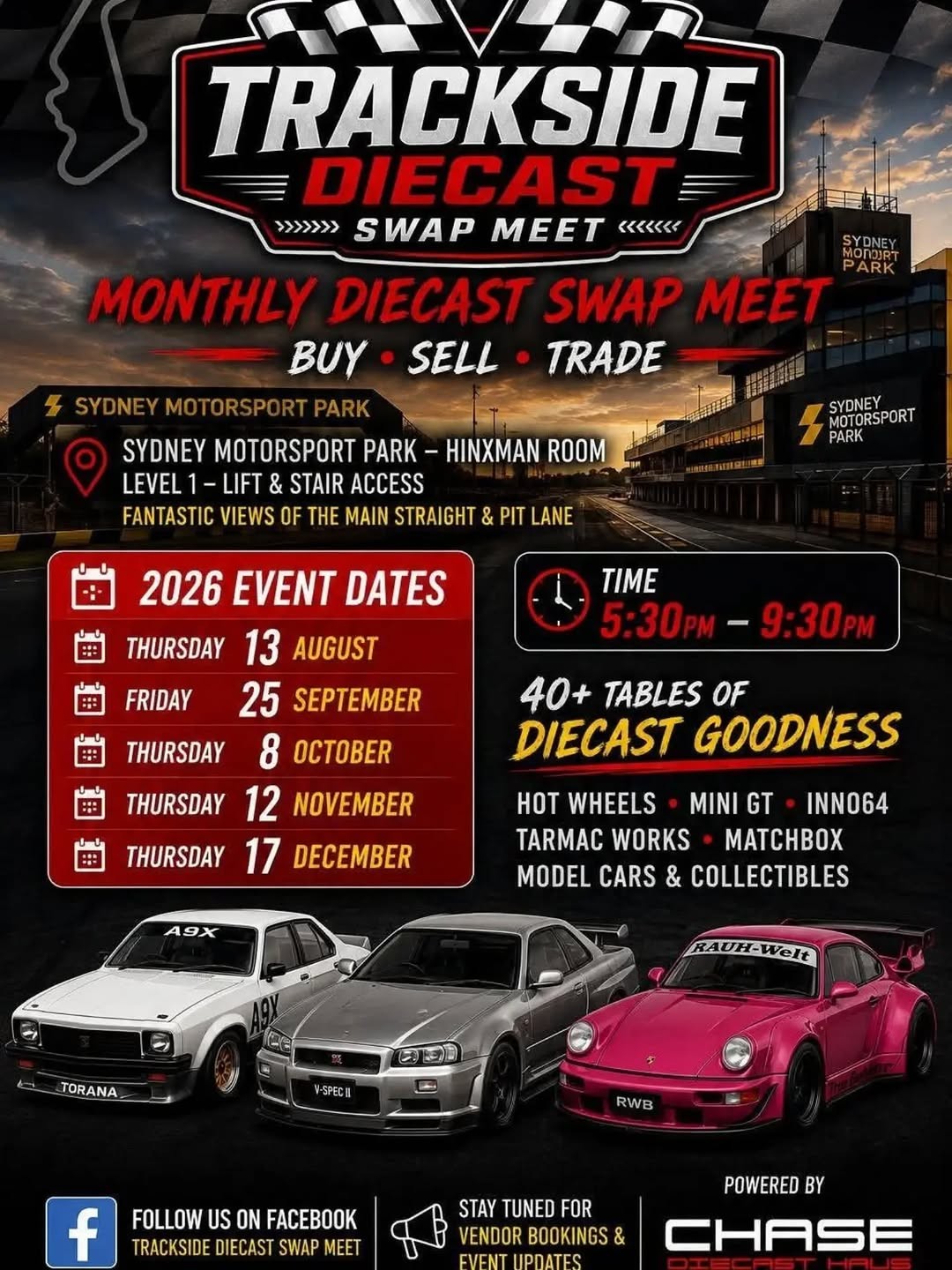 Trackside Diecast Swap Meet — Classic/Euro car meet in Sydney, NSW on Thursday 13 August 2026