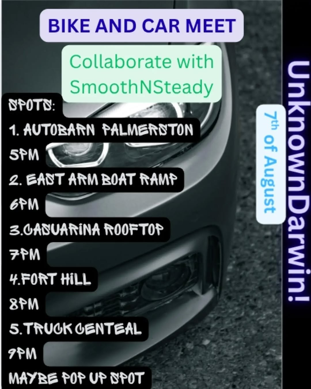 Bike and Car Meet — car meet in Darwin, NT on Friday 7 August 2026