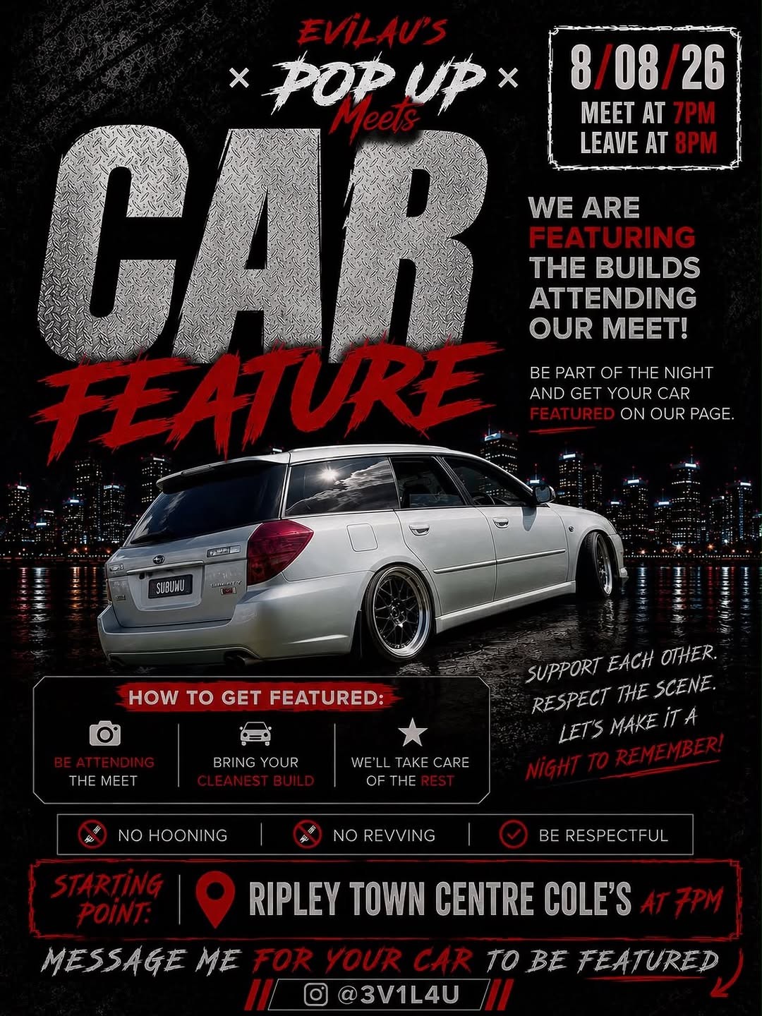Evilau's Pop Up Meets: Car Feature — JDM/Muscle car meet in Brisbane, QLD on Saturday 8 August 2026