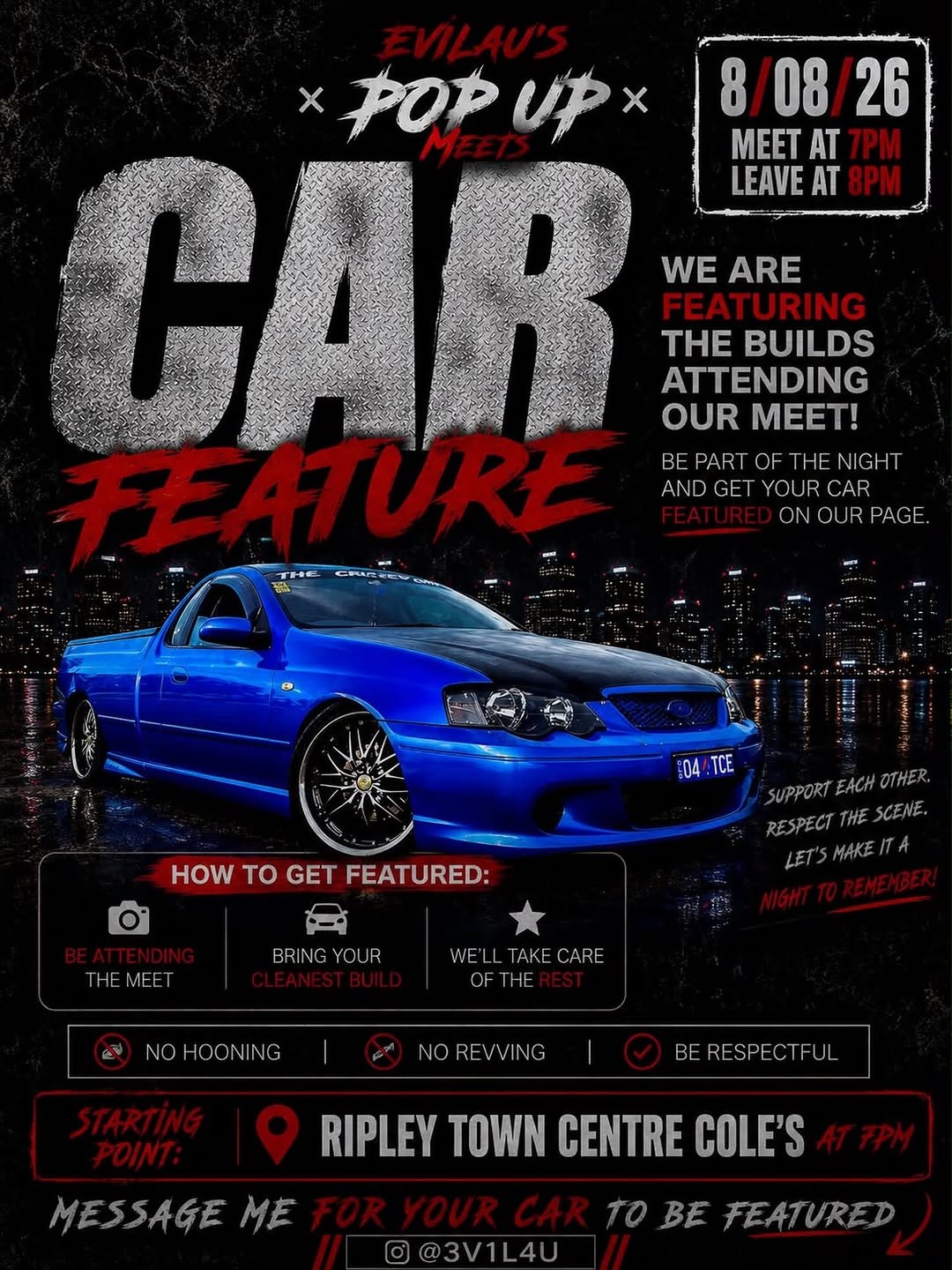 Evilau's Pop Up Meets Car Feature — Muscle car meet in Brisbane, QLD on Saturday 8 August 2026