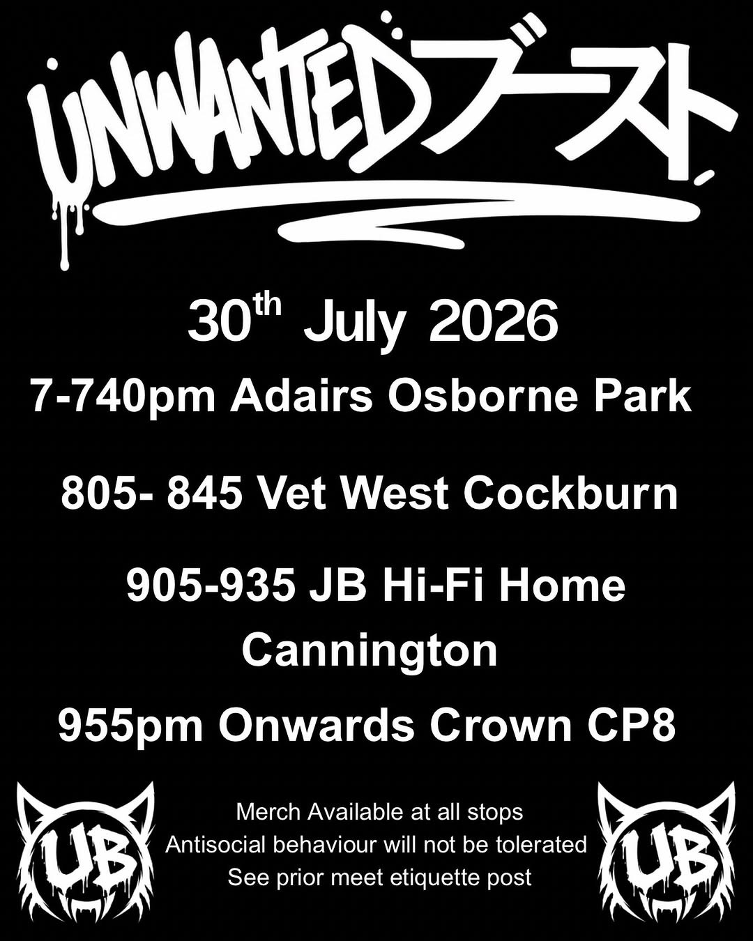 Unwanted Boost Cruise — JDM car meet in Perth, WA on Thursday 30 July 2026