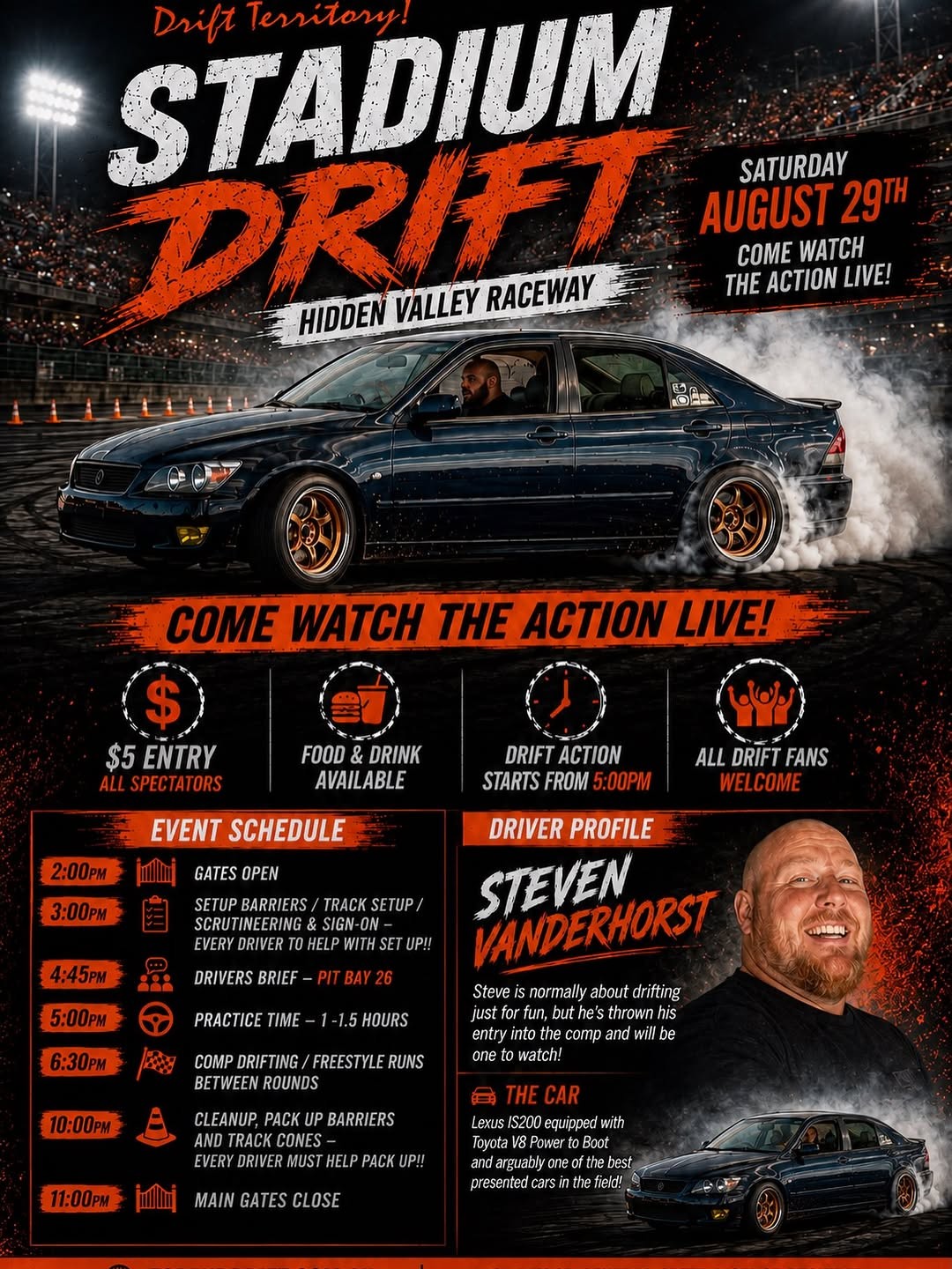 Stadium Drift Round 3 — JDM spectator event in Darwin, NT on Saturday 29 August 2026