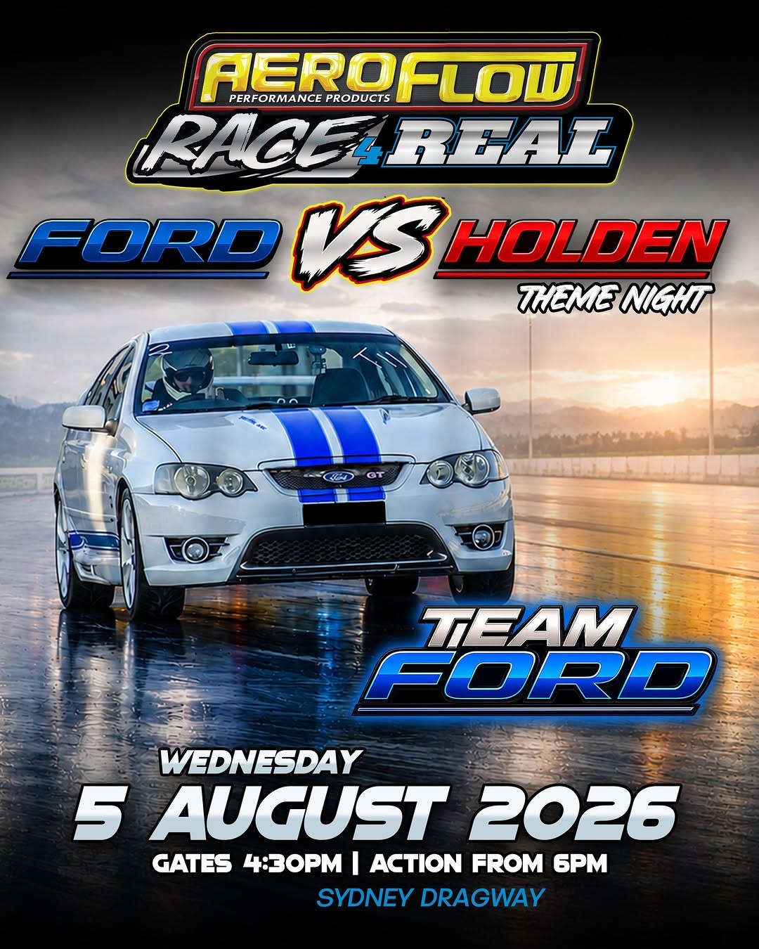 Race 4 Real: Ford vs Holden Theme Night — Muscle track day in Sydney, NSW on Wednesday 5 August 2026