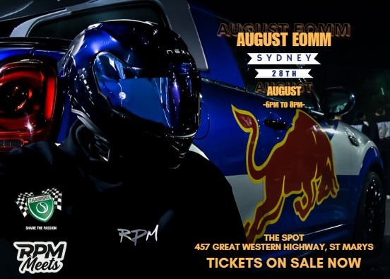RPM x Red Bull End of Month Meet — Exotic/JDM car meet in Sydney, NSW on Friday 28 August 2026