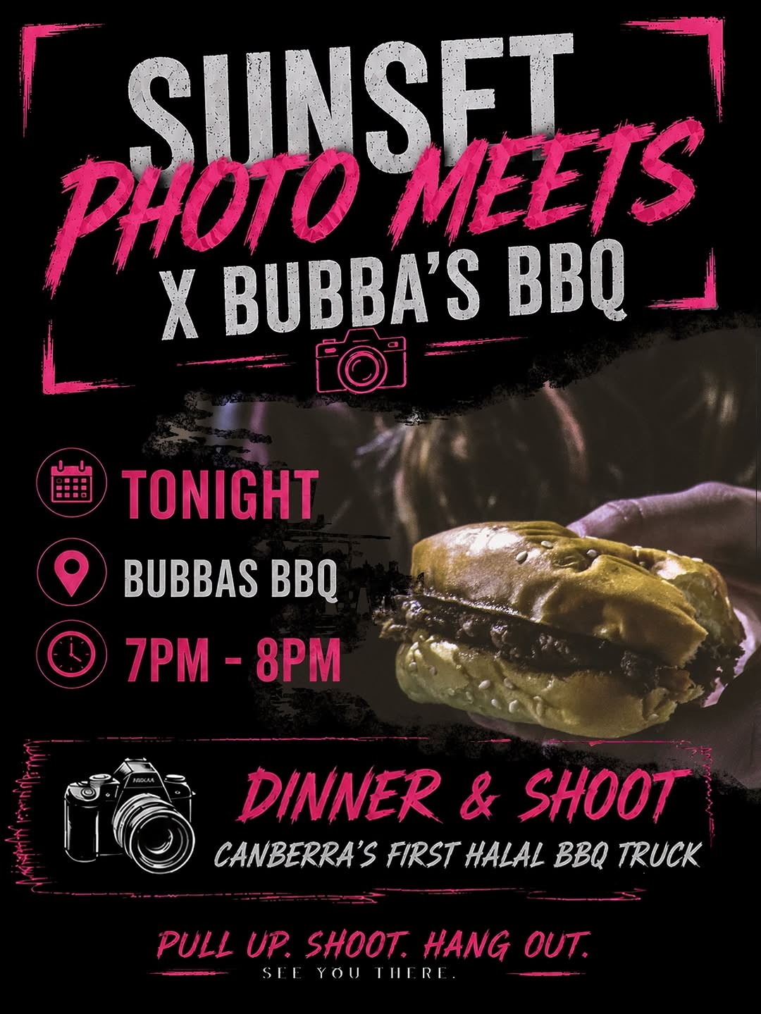 Sunset Photo Meets x Bubba's BBQ — car meet in Canberra, NSW on Saturday 1 August 2026