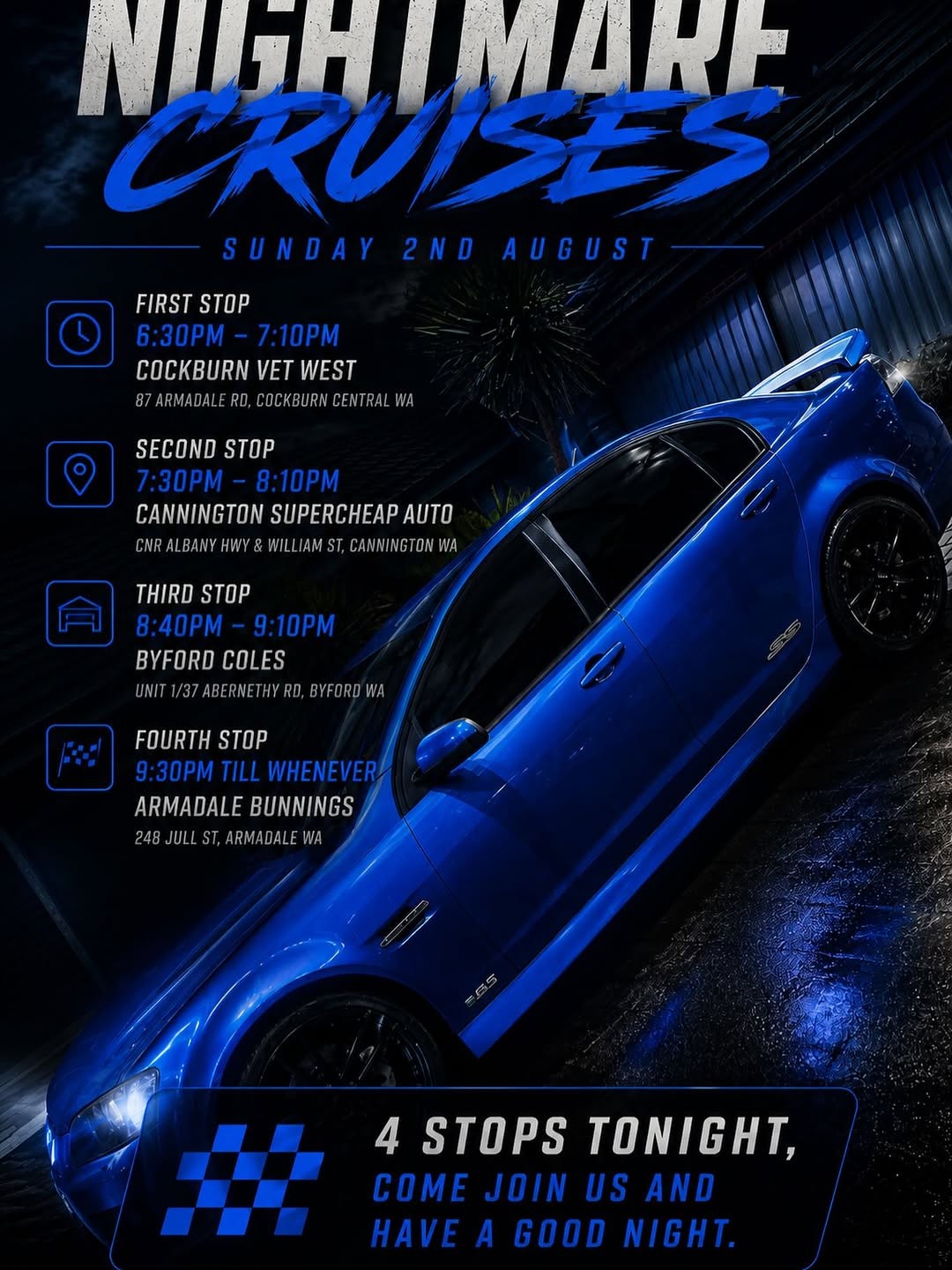Nightmare Cruises — Muscle car meet in Perth, WA on Sunday 2 August 2026