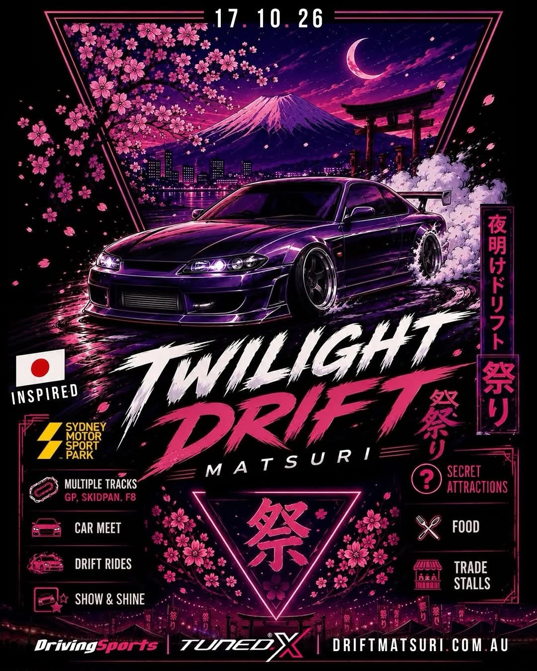 Twilight Drift Matsuri — JDM spectator event in Sydney, NSW on Saturday 17 October 2026