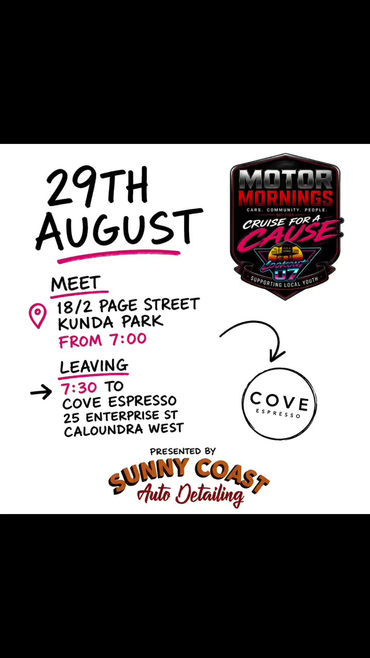 Motor Mornings Cruise for a Cause — 4x4/Classic car meet in Sunshine Coast, QLD on Saturday 29 August 2026