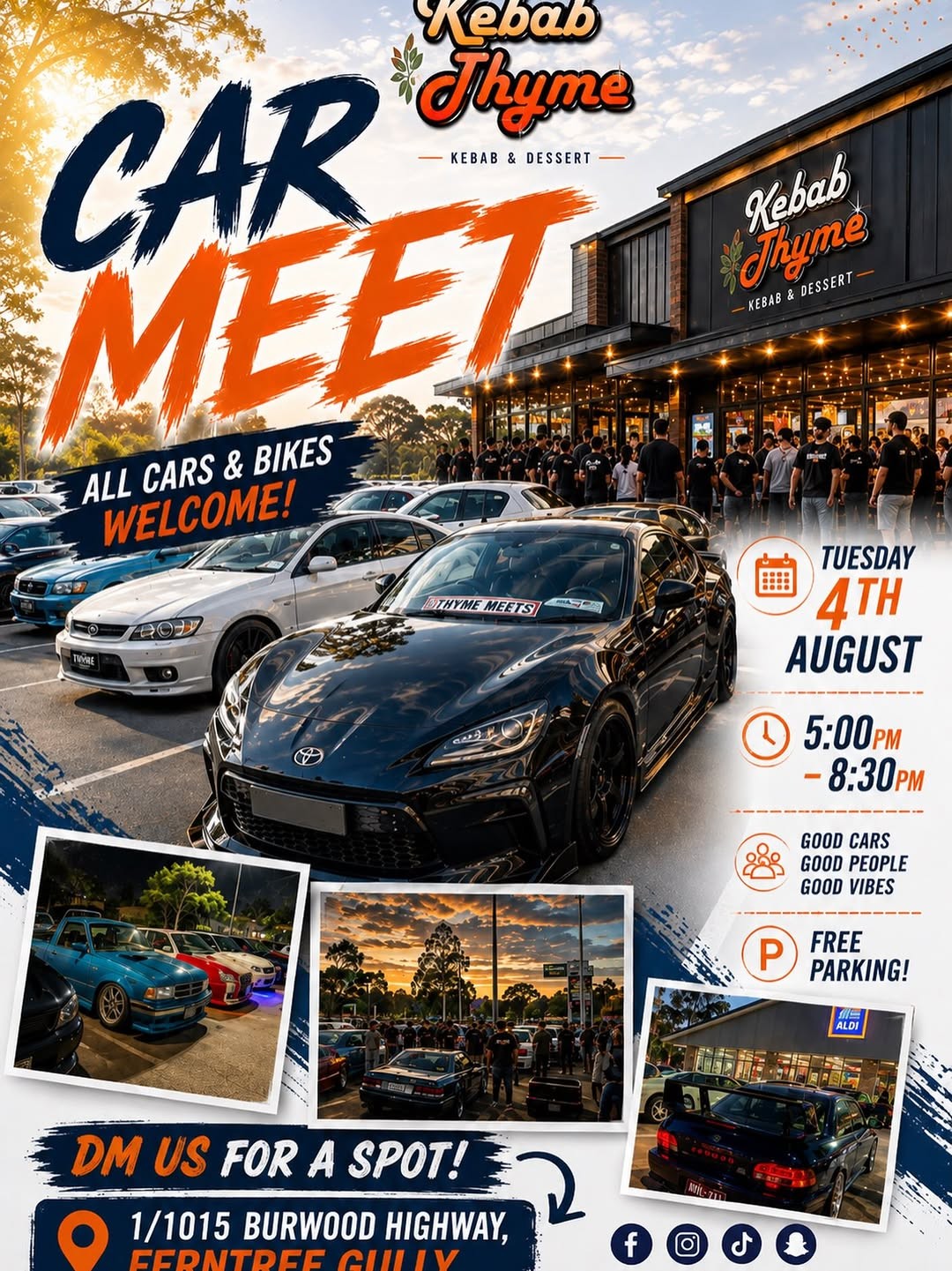 Kebab Thyme Car Meet — JDM car meet in Melbourne, VIC on Tuesday 4 August 2026