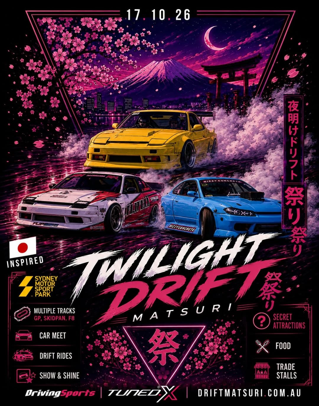 Twilight Drift Matsuri — JDM/Stance spectator event in Sydney, NSW on Saturday 17 October 2026