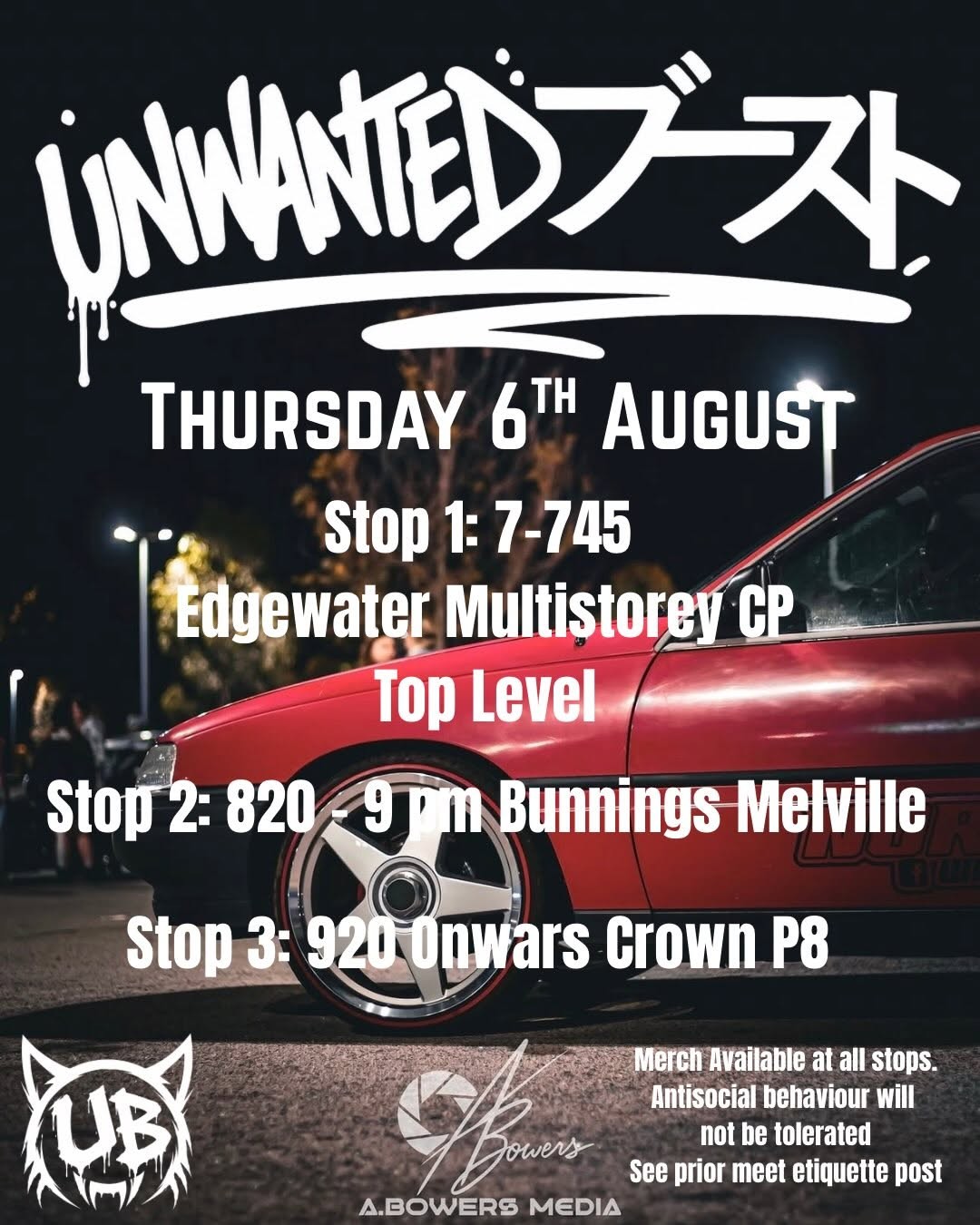 Unwanted Boost Cruise — JDM car meet in Perth, WA on Thursday 6 August 2026