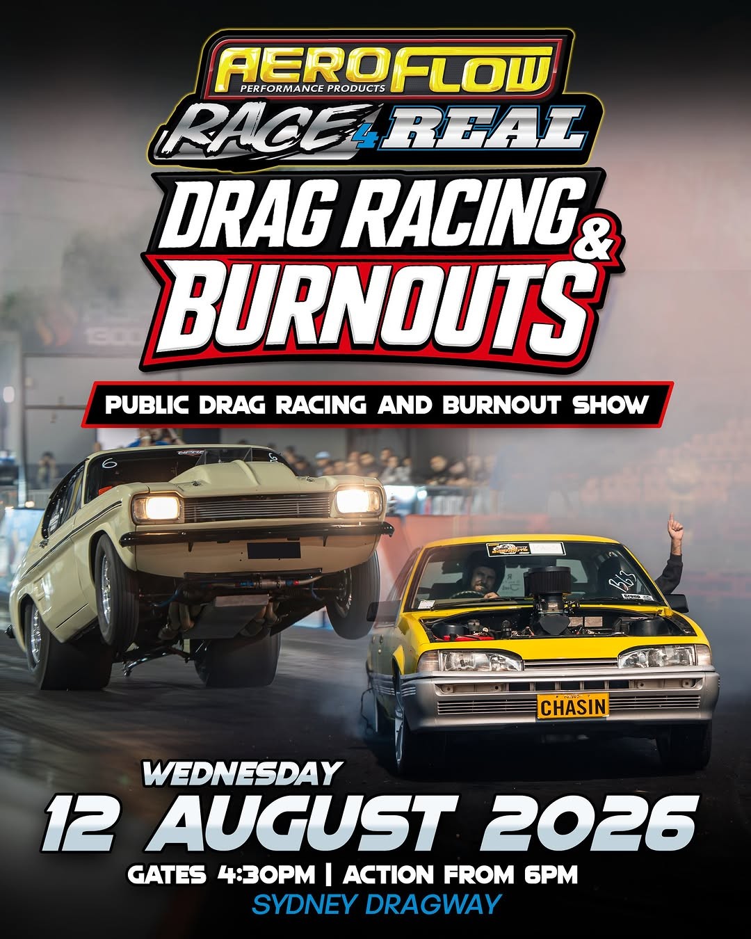 Aeroflow Race 4 Real - Drag Racing & Burnouts — Muscle track day in Sydney, NSW on Wednesday 12 August 2026