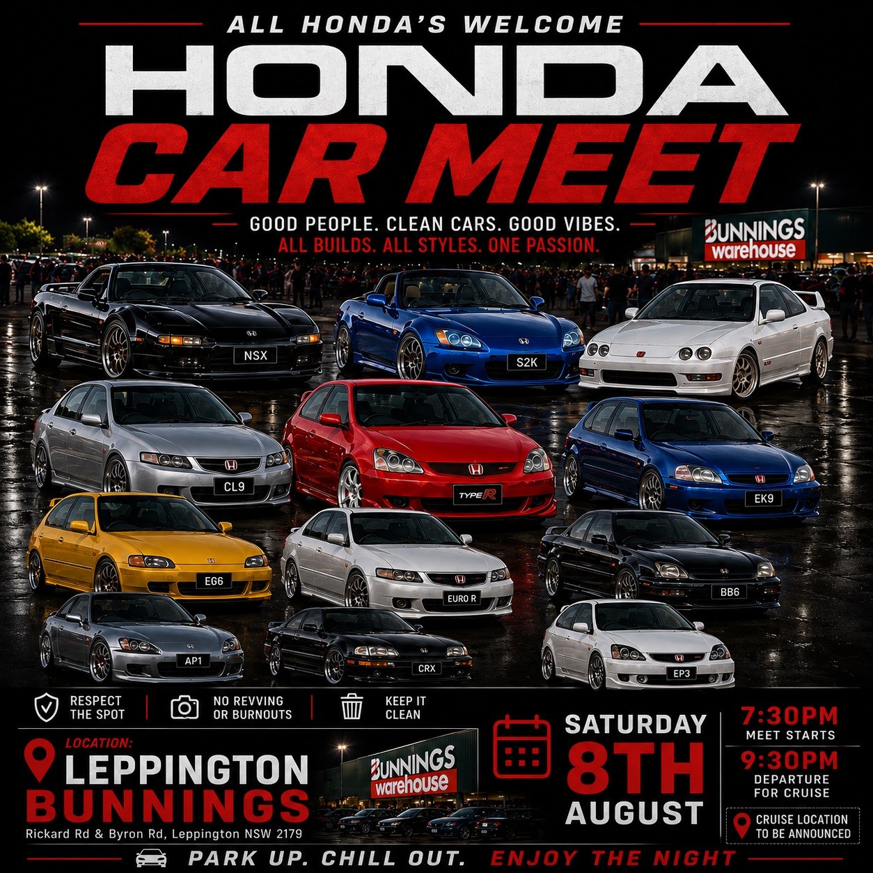 Honda Car Meet — JDM/Euro car meet in Sydney, NSW on Saturday 8 August 2026