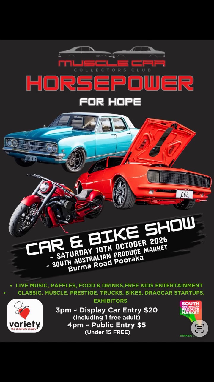 Horsepower For Hope — Muscle/Classic car meet in Adelaide, SA on Saturday 10 October 2026
