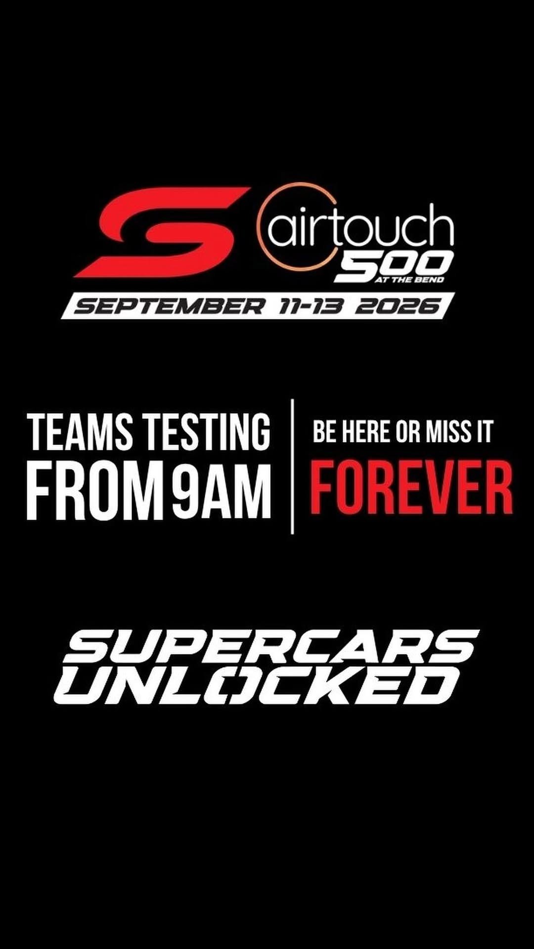 Supercars Unlocked: Teams Testing — Muscle spectator event in Adelaide, SA on Friday 7 August 2026