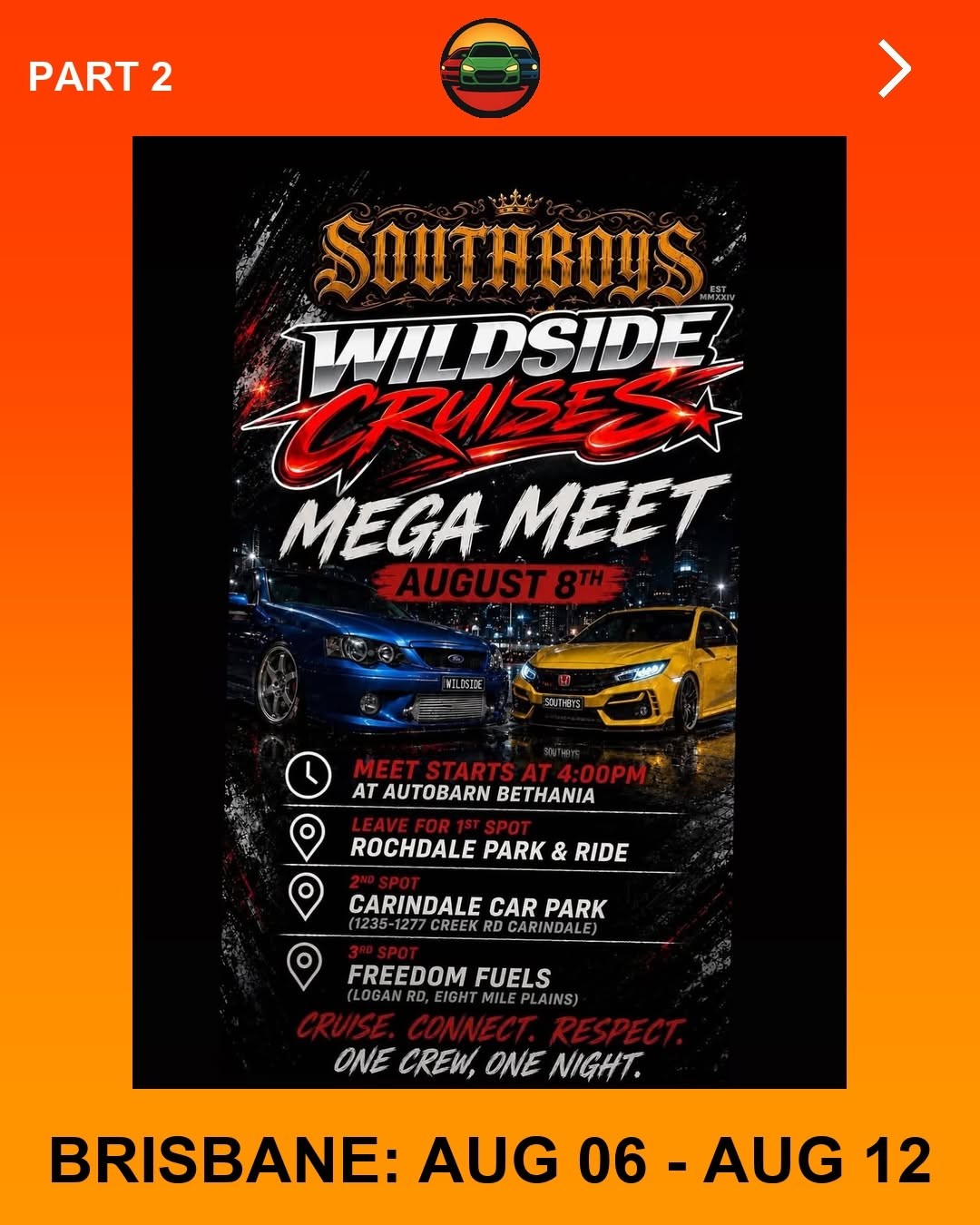 Wildside Cruises Mega Meet — JDM/Muscle car meet in Brisbane, QLD on Saturday 8 August 2026