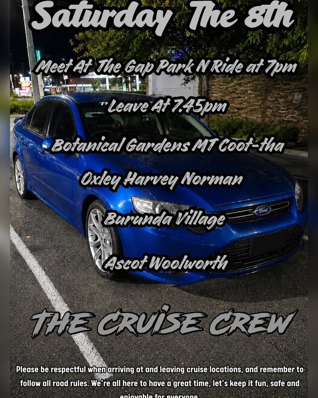 The Cruise Crew Saturday Meet — JDM car meet in Brisbane, QLD on Saturday 8 August 2026