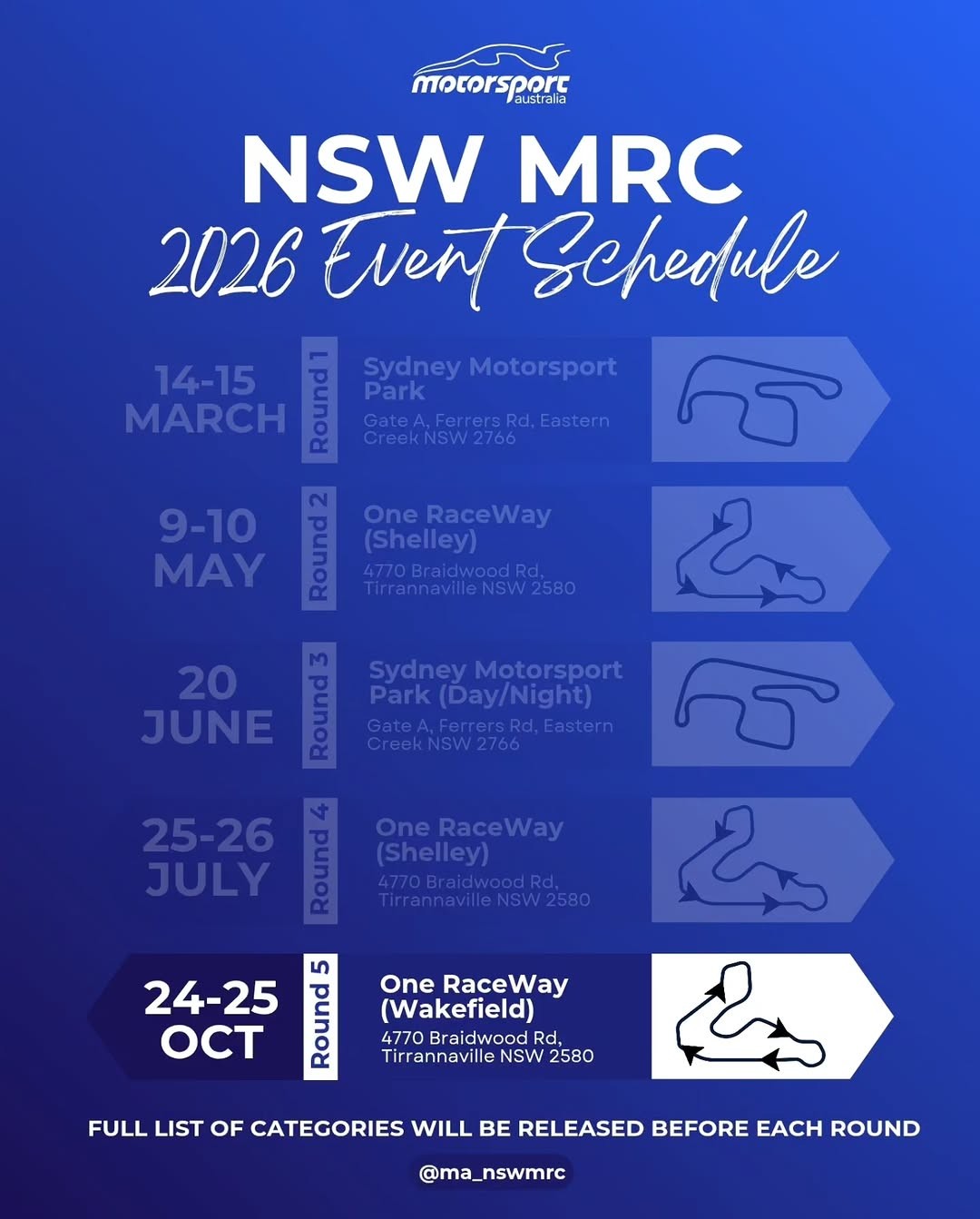 NSW MRC 2026 Round 5 — track day in Sydney, NSW on Saturday 24 October 2026