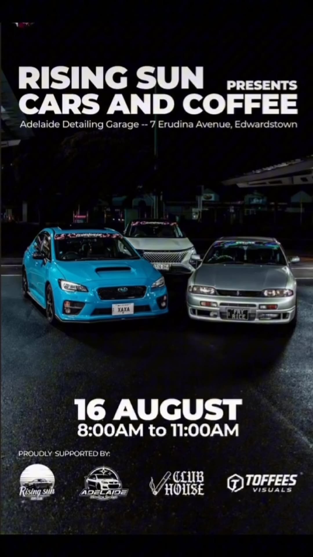 Rising Sun Cars and Coffee — JDM car meet in Adelaide, SA on Sunday 16 August 2026