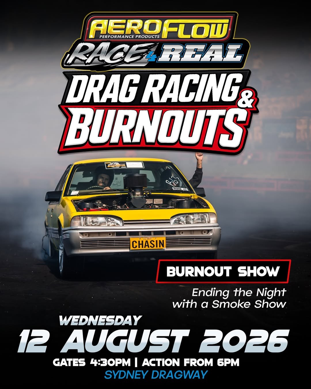 Race 4 Real Drag Racing & Burnouts — Muscle track day in Sydney, NSW on Wednesday 12 August 2026