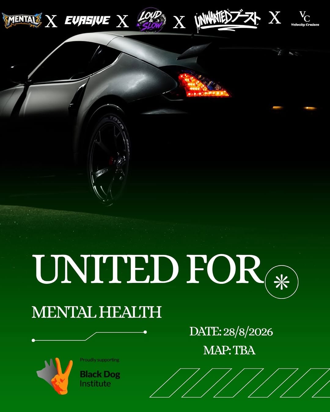United For Mental Health — JDM/Stance car meet in Perth, WA on Friday 28 August 2026