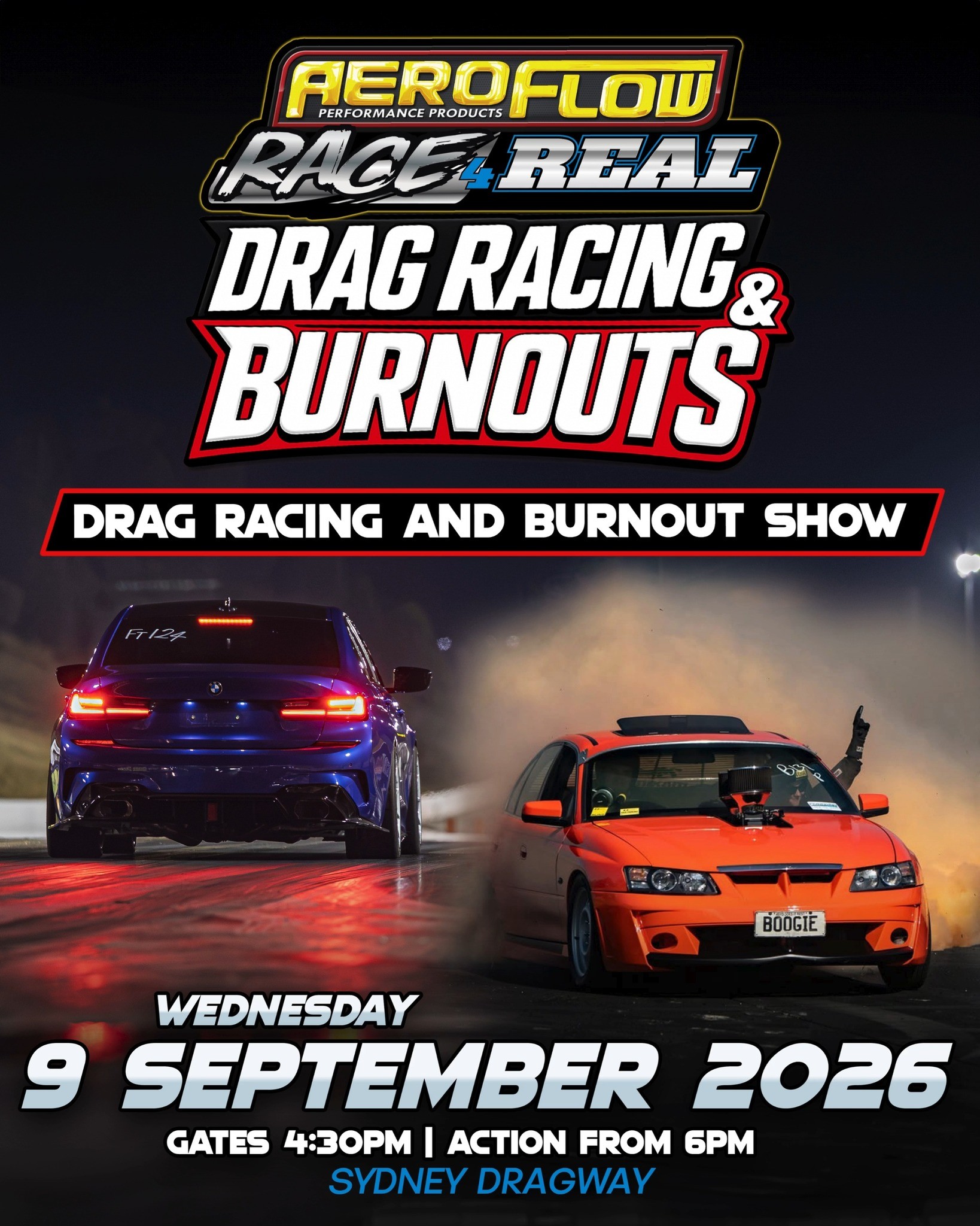 Aeroflow Race 4 Real Drag Racing & Burnouts — Muscle track day in Sydney, NSW on Wednesday 9 September 2026