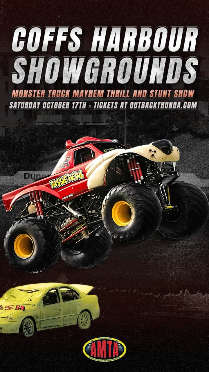 Monster Truck Mayhem Thrill and Stunt Show — spectator event in Coffs Harbour, NSW on Saturday 17 October 2026