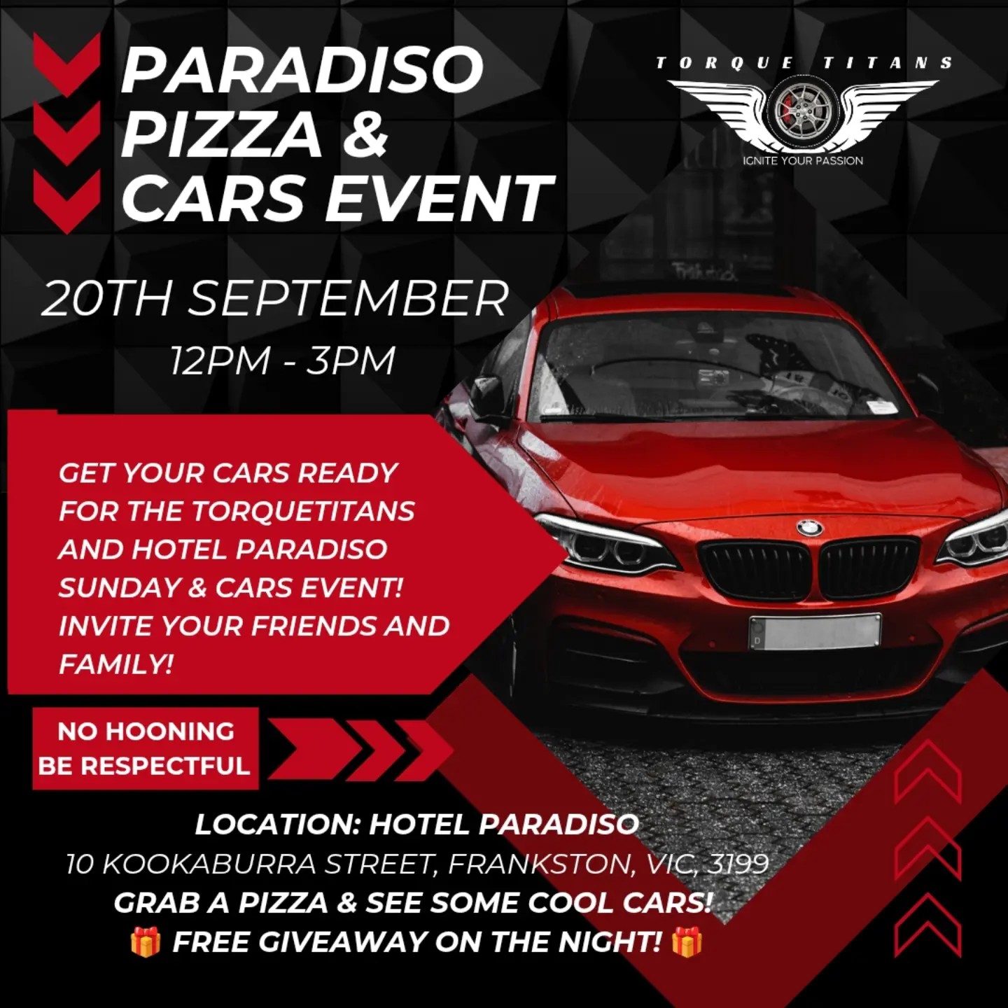 Paradiso Pizza & Cars Event — Muscle car meet in Melbourne, VIC on Sunday 20 September 2026