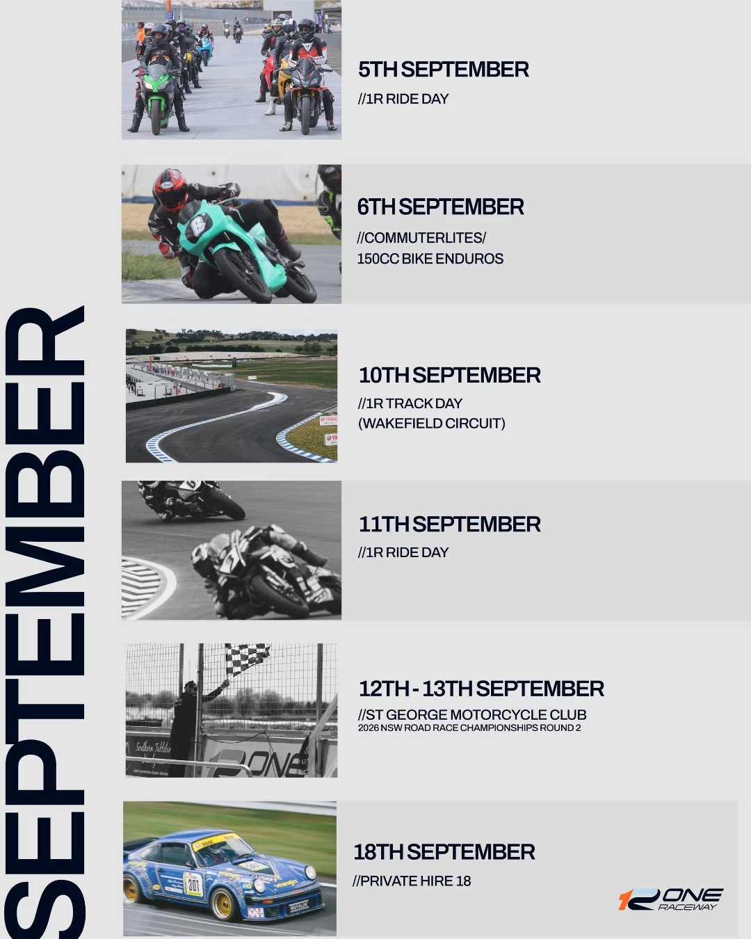 1R Track Day — Classic track day in Sydney, NSW on Thursday 10 September 2026