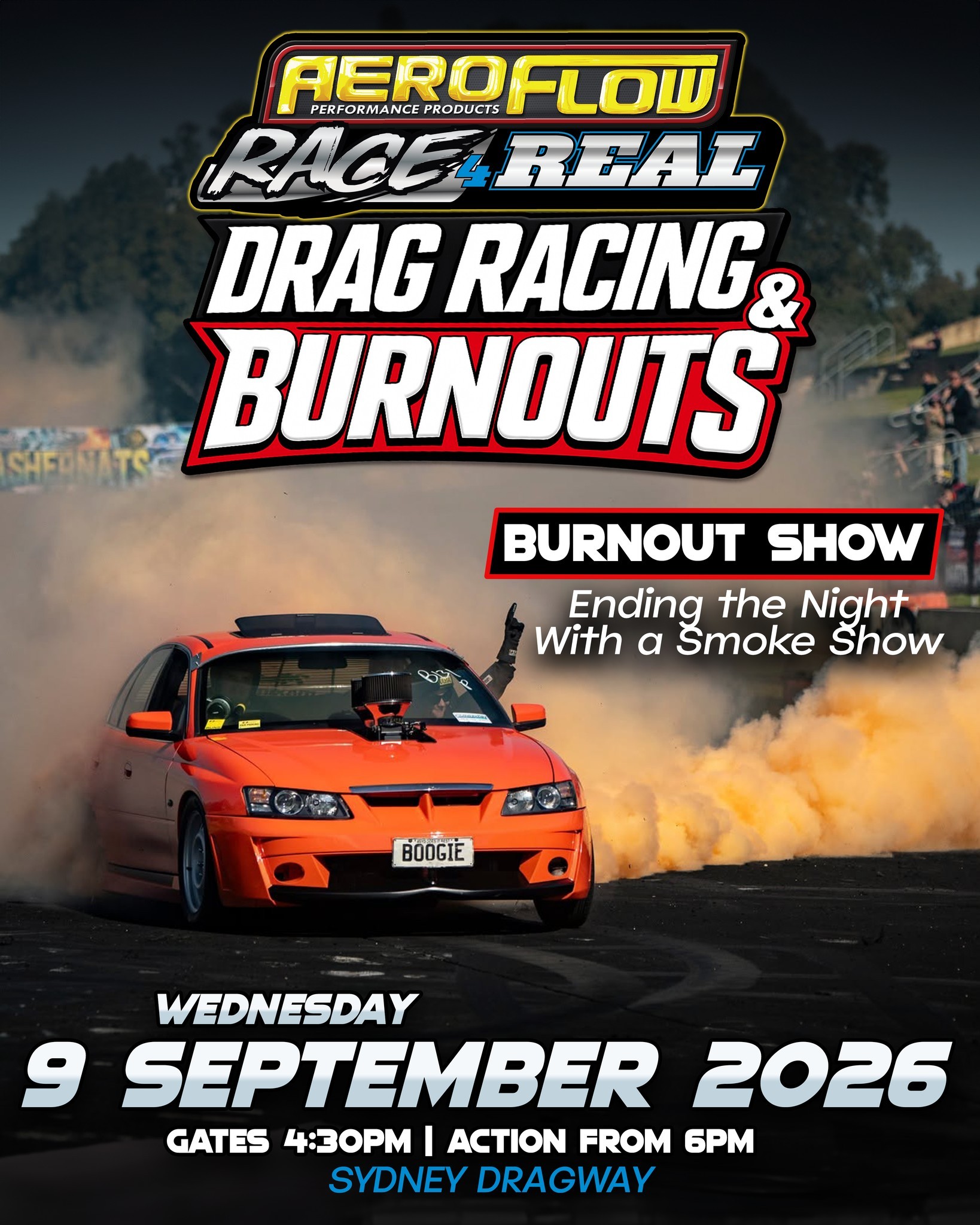 Race 4 Real Drag Racing & Burnouts — Muscle track day in Sydney, NSW on Wednesday 9 September 2026